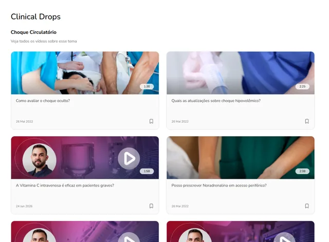 Tela de Clinical Drops no Whitebook web: Choque Circulatório