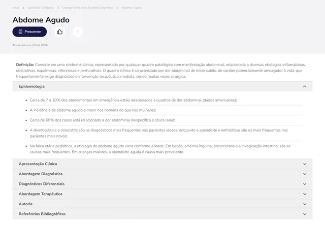 Tela de Condutas Cirúrgicas no Whitebook web: Abdome Agudo