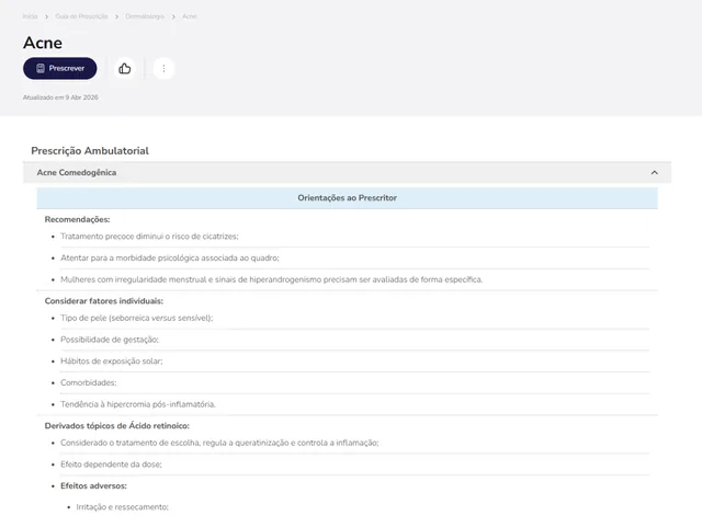 Tela de Guia de Prescrição no Whitebook web: Acne