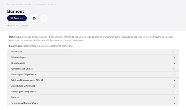 Tela de Medicina de Família no Whitebook web: Burnout
