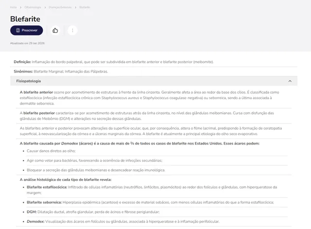 Tela de Oftalmologia no Whitebook web: Blefarite