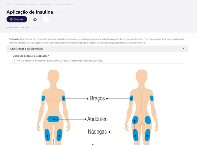 Tela de Orientações ao Paciente no Whitebook web: Aplicação de Insulina
