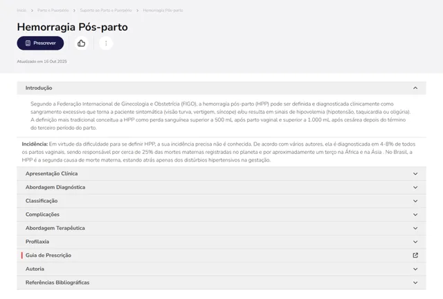 Tela de Parto e Puerpério no Whitebook web: Hemorragia Pós-parto