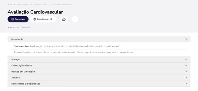 Tela de Risco Cirúrgico no Whitebook web: Avaliação Cardiovascular