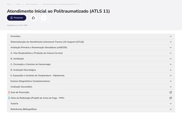 Tela de Trauma no Whitebook web: ATLS 11