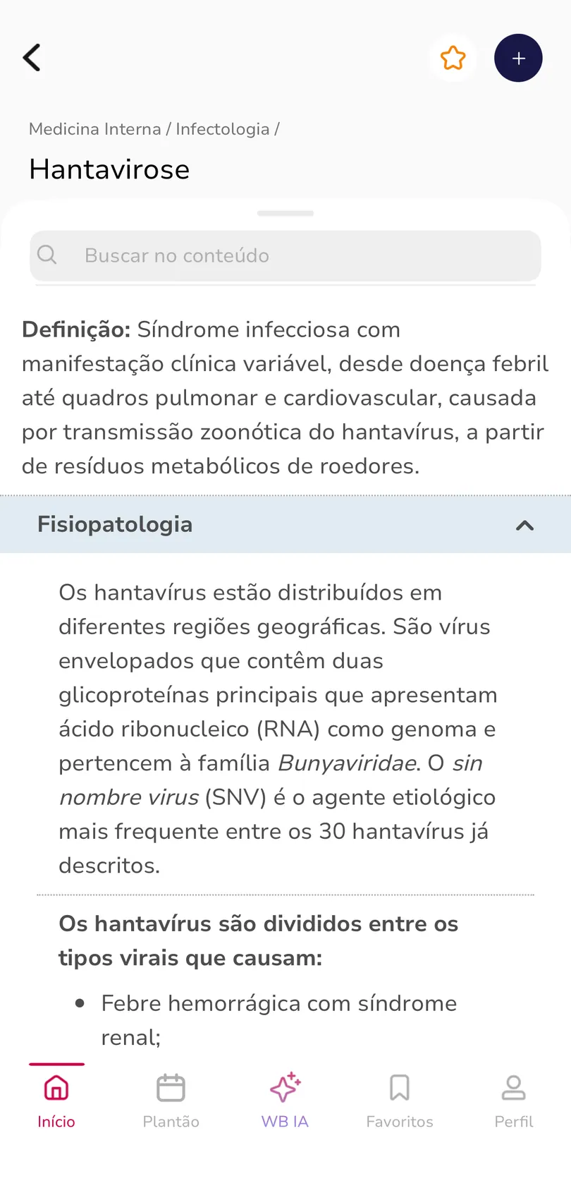 Tela de conduta clínica sobre hantavirose no Whitebook